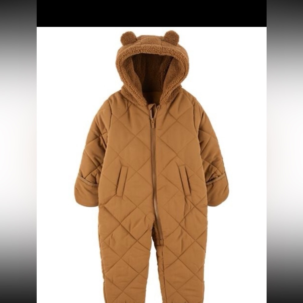 Brown Quilted Baby Snowsuit with Bear Ears by Carters